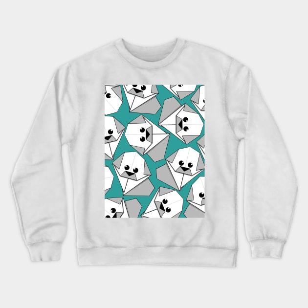 Origami Puppy Teal Crewneck Sweatshirt by Sketchbook ni Abi